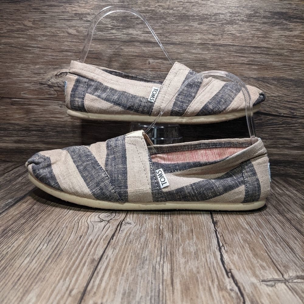 TOM's Blue/Tan Striped Flats